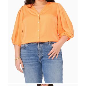 Vince Camuto Button Down Balloon Sleeve‎ Blouse Orange Fizz Size Small NWT